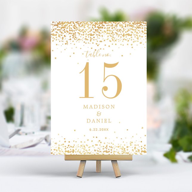 Numeração De Mesa Confete Elegante de Glitter Dourado Casamento (Criador carregado)