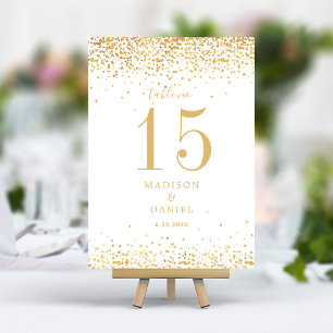 Numeração De Mesa Confete Elegante de Noiva com Brilho Dourado