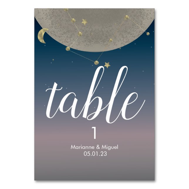 Numeração De Mesa Constelação Lua Cinza Ombre Céu Casamento (Frente)