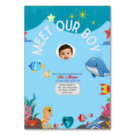Numeração De Mesa Convite de Churrasco de Bebê Menino - Sob o Mar