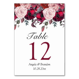 Numeração De Mesa Convite para Casamento Floral Burgundy Bloom