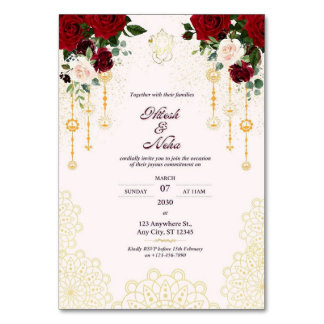 Numeração De Mesa Convite para Noivados Elegante para Hitesh & Neha