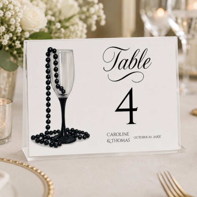 Numeração De Mesa Copo de Champanhe Pérola Preto e Branco Casamento (Criador carregado)