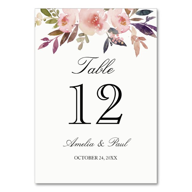 Numeração De Mesa Cor d'água rosa Peonies Número de Tabela Caseira C (Frente)