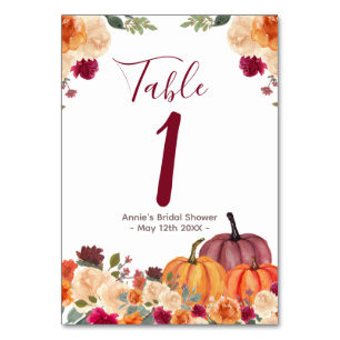 Numeração De Mesa Cor Laranja Queimada Pumpkin Floral Número da Tabe