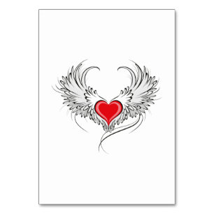 Numeração De Mesa Coração Anjo Vermelho com asas
