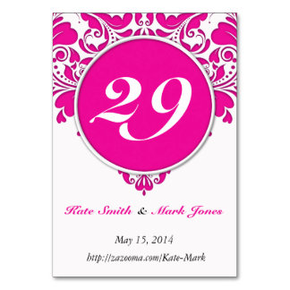 Numeração De Mesa Coração cor-de-rosa magenta e Damasco branco