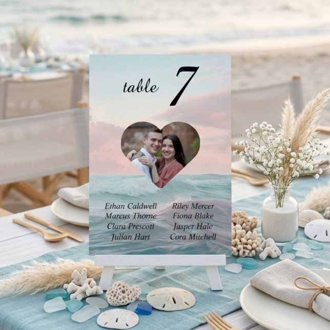 Numeração De Mesa Coração de Casamento na Praia Foto (AI Placeholder Photo)