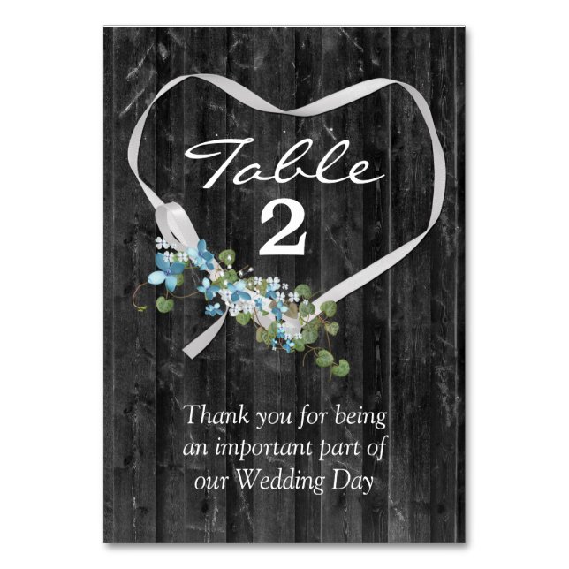 Numeração De Mesa Coração De Fita Branca Na Madeira Do Barão (Frente)