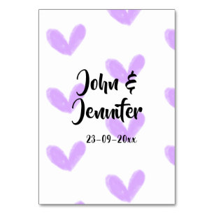 Numeração De Mesa Coração roxo casal de valentine aquarela nome da