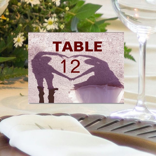 Numeração De Mesa Coração Silhouette Casal Bridal em Casamento de Ar (Bridal Couple Silhouette Heart in Sand Wedding Table Number)