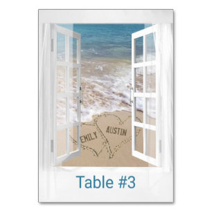 Numeração De Mesa Corações de Praia na Janela