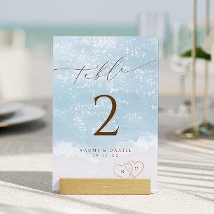 Numeração De Mesa Corações de roteiro moderno na areia Casamento na