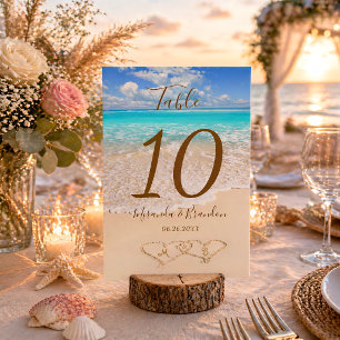 Numeração De Mesa Corações no Casamento Tropical de Areia