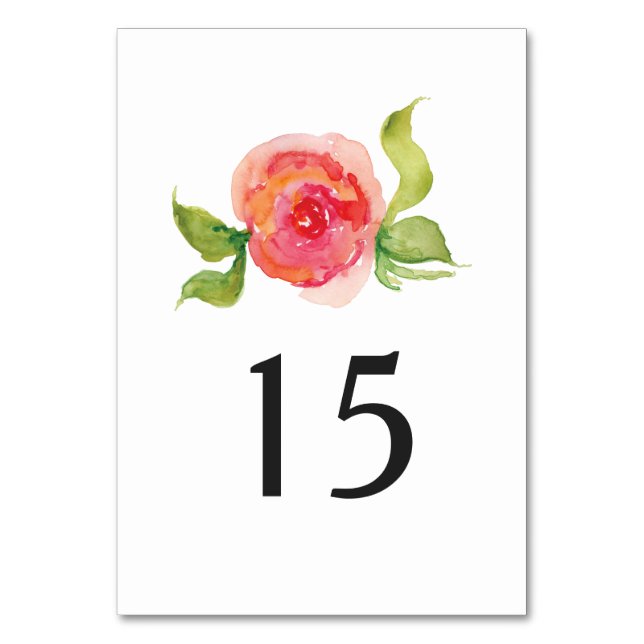 Numeração De Mesa coral cor-de-rosa aquarela floral número da mesa d (Frente)