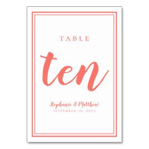 Numeração De Mesa Coral e Branco Número de Mesa de Casamento Simples