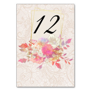 Numeração De Mesa Coral e Ivory Floral Wedding