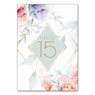 Numeração de Mesa Coral Lilac Aquarelle Peonies