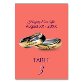 Numeração De Mesa Coral Monograma dos Anéis Dourados