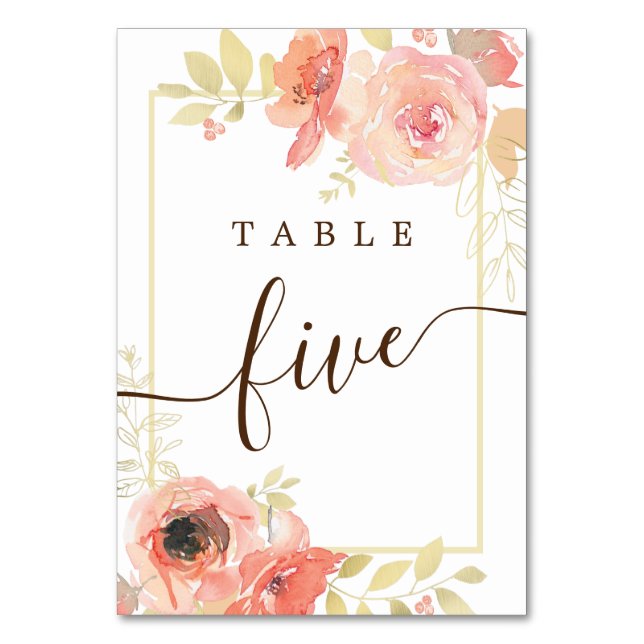 Numeração De Mesa Coral Rosa Rosa Rosa Rosa e Frame Dourado Casament (Frente)