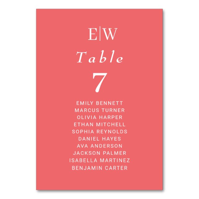 Numeração De Mesa Coral Simples Sunset Elegante com Casamento Monogr (Frente)