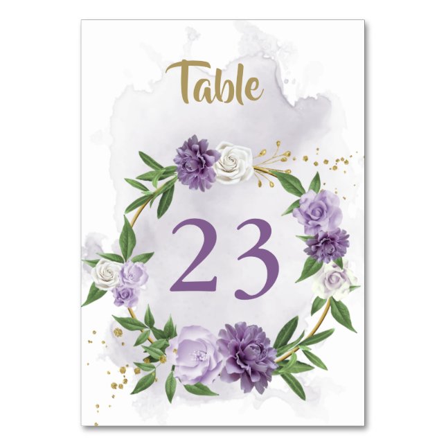 Numeração De Mesa coroa de flores roxas (Frente)