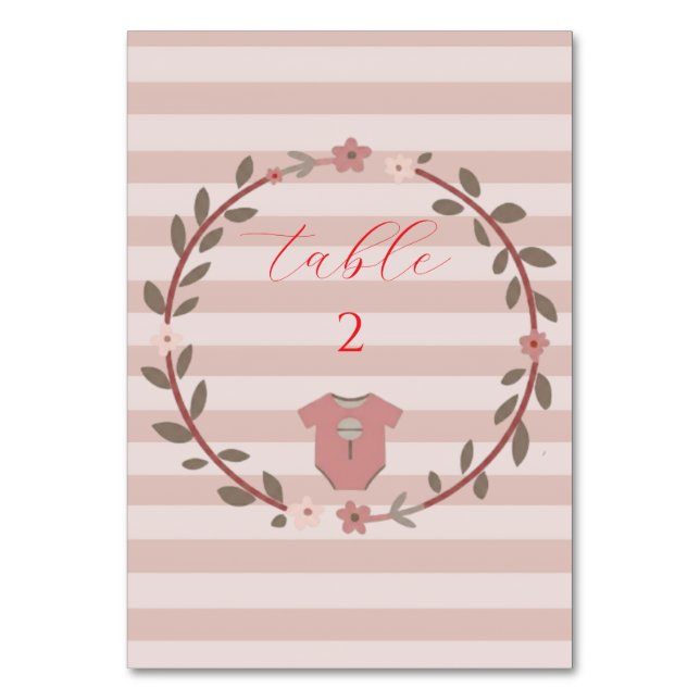 Numeração De Mesa Coroa de Listras Rosa Baby Shower  (Frente)