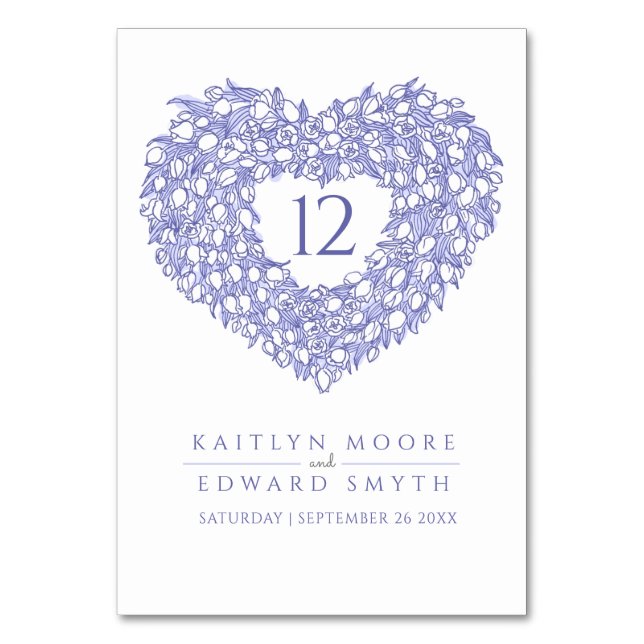 Numeração De Mesa costume de casamento de tulipas azuis monograma (Frente)