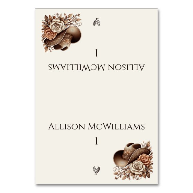 Numeração De Mesa Country Western Cowgirl Hat com flores (Frente)