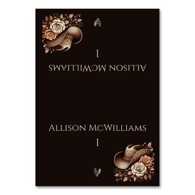 Numeração De Mesa Country Western Cowgirl Hat com flores (Frente)