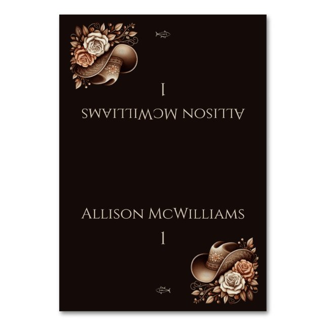 Numeração De Mesa Country Western Cowgirl Hat com Flores Fish (Frente)