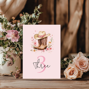 Numeração De Mesa Cowgirl Wildflower Bash Birthday Pink Western