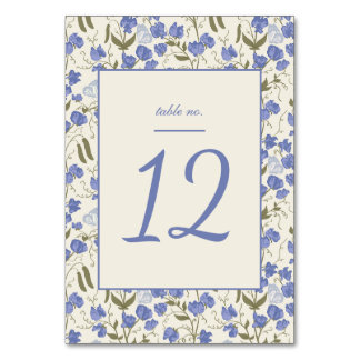 Numeração De Mesa Creme Floral de Ervilha Doce e Casamento Azul