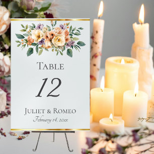 Numeração De Mesa Creme Floral & Fita - Pérola Branca
