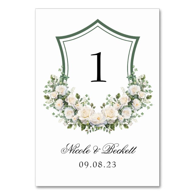 Numeração De Mesa Crest de Flores Brancas Casamento (Frente)