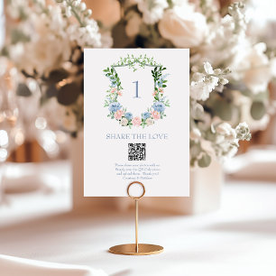 Numeração De Mesa Crest Floral Azul Empoeirado Código QR Compartilha