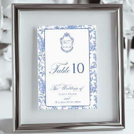 Numeração De Mesa Crest Monogram Delft Blue Floral Script