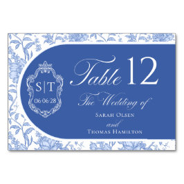 Numeração De Mesa Crest Monogram Delft Blue Floral Script