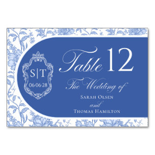 Numeração De Mesa Crest Monograma Delft Azul Floral Script