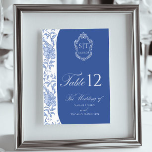 Numeração De Mesa Crest Monograma Floral Azul Delft Script