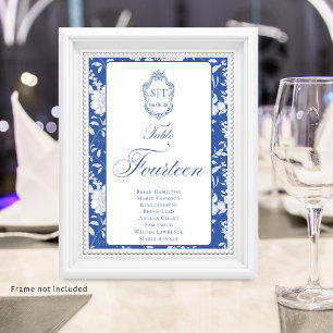 Numeração De Mesa Crest Monograma Floral Azul Script Quatorze 8 Nome