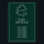 Numeração De Mesa Crista Folhosa Verde Esmeralda Monograma Casamento<br><div class="desc">Crie o cenário perfeito para a recepção! Estamos encantados com esses números de mesa para casamento em esmeralda moderno e trendy! Simples, elegante e muito bonito, apresenta uma grinalda de folhas desenhada à mão em torno de um monograma de casamento moderno. É personalizado em tipografia elegante e acentuado com caligrafia...</div>