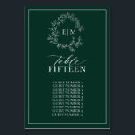 Numeração De Mesa Crista Folhosa Verde Esmeralda Monograma Casamento<br><div class="desc">Crie o cenário perfeito para a recepção! Estamos encantados com esses números de mesa para casamento em esmeralda moderno e trendy! Simples, elegante e muito bonito, apresenta uma grinalda de folhas desenhada à mão em torno de um monograma de casamento moderno. É personalizado em tipografia elegante e acentuado com caligrafia...</div>