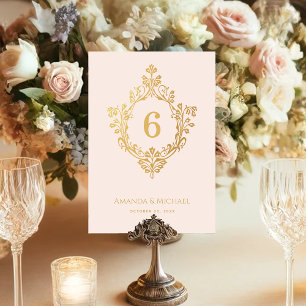 Numeração De Mesa Crista Rosa Falso Ouro Elegante Vintage Casamento