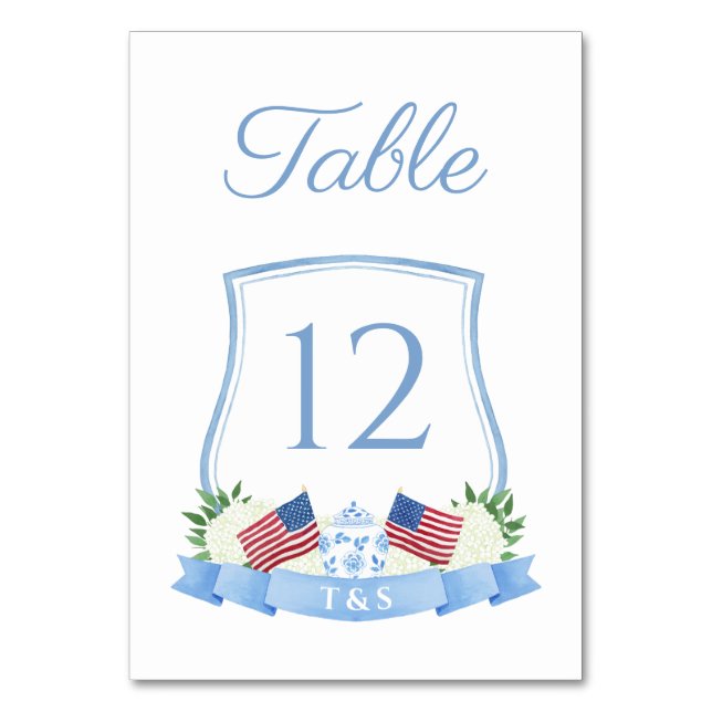 Numeração De Mesa Cume de Aquarela Vermelho Branco e Azul Atemporal  (Frente)