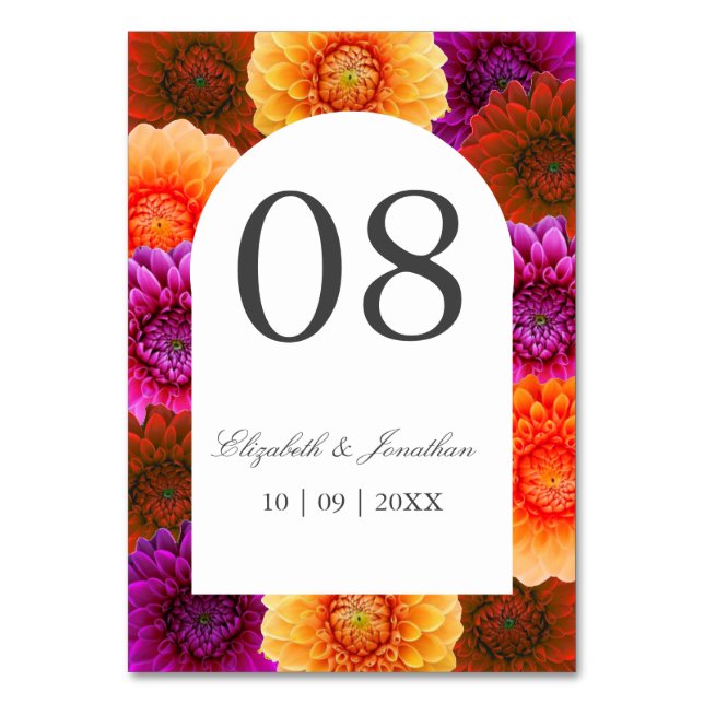Numeração De Mesa Dahlia Autumn Floral Wedding (Frente)