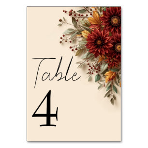 Numeração De Mesa Dália Floral de Outono Ferrugem e Flores de Outono