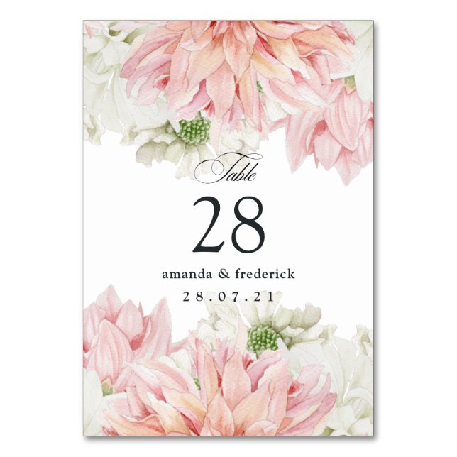 Numeração De Mesa Dálias Rosadas Florais Casamento (Frente)