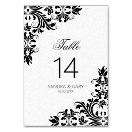 Numeração De Mesa Damáscaras Brancos de rendas Pretas Elegantes