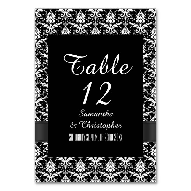 Numeração De Mesa Damasco gótico preto e branco (Frente)